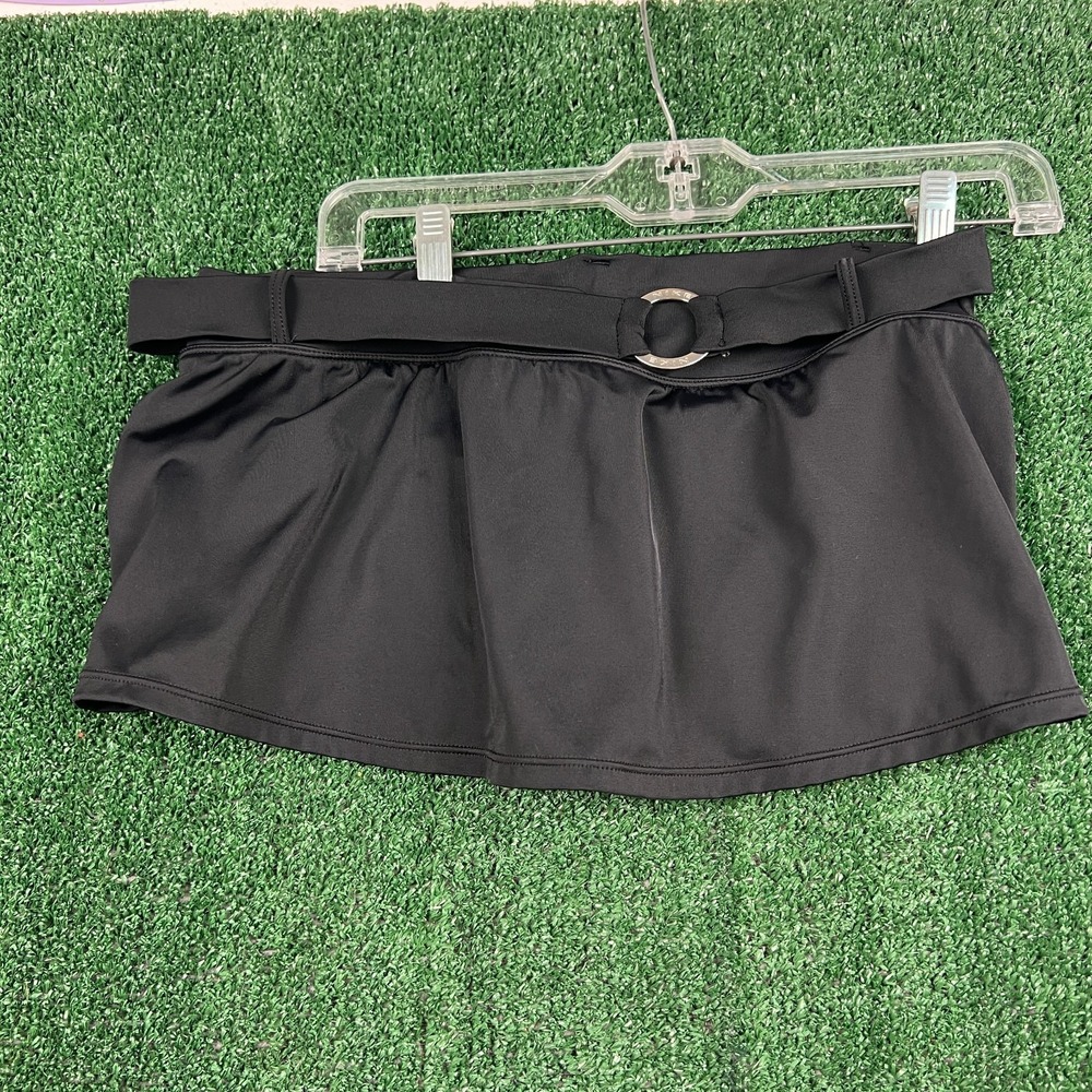 VTG Nike Swim Womens 10 Micro Mini Skirt Belt Center Logo Black Low Rise Y2K